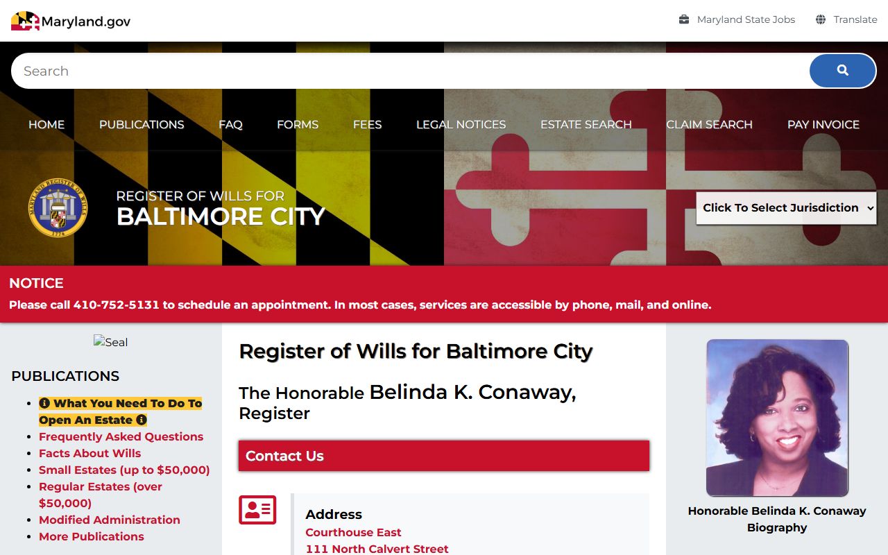 Baltimore City Register of Wills probate court records office