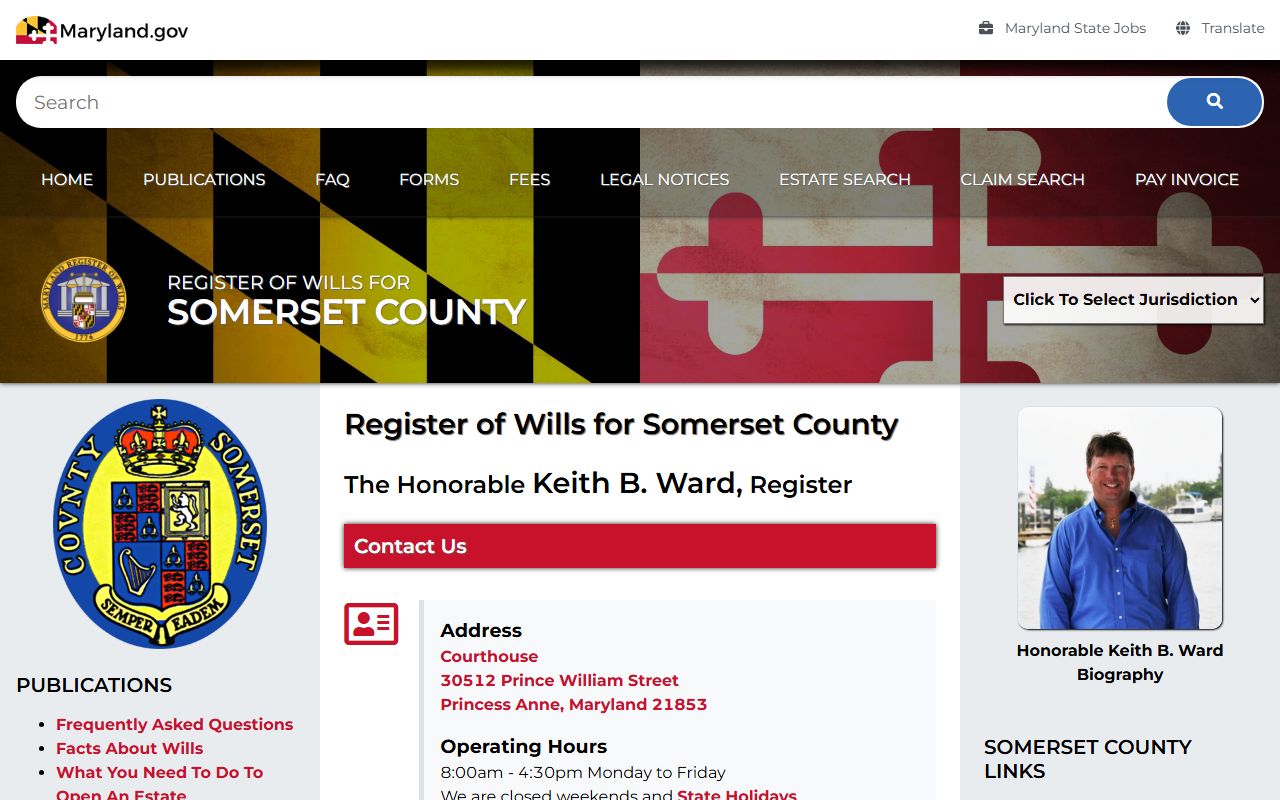 Somerset County Register of Wills office page for probate court records