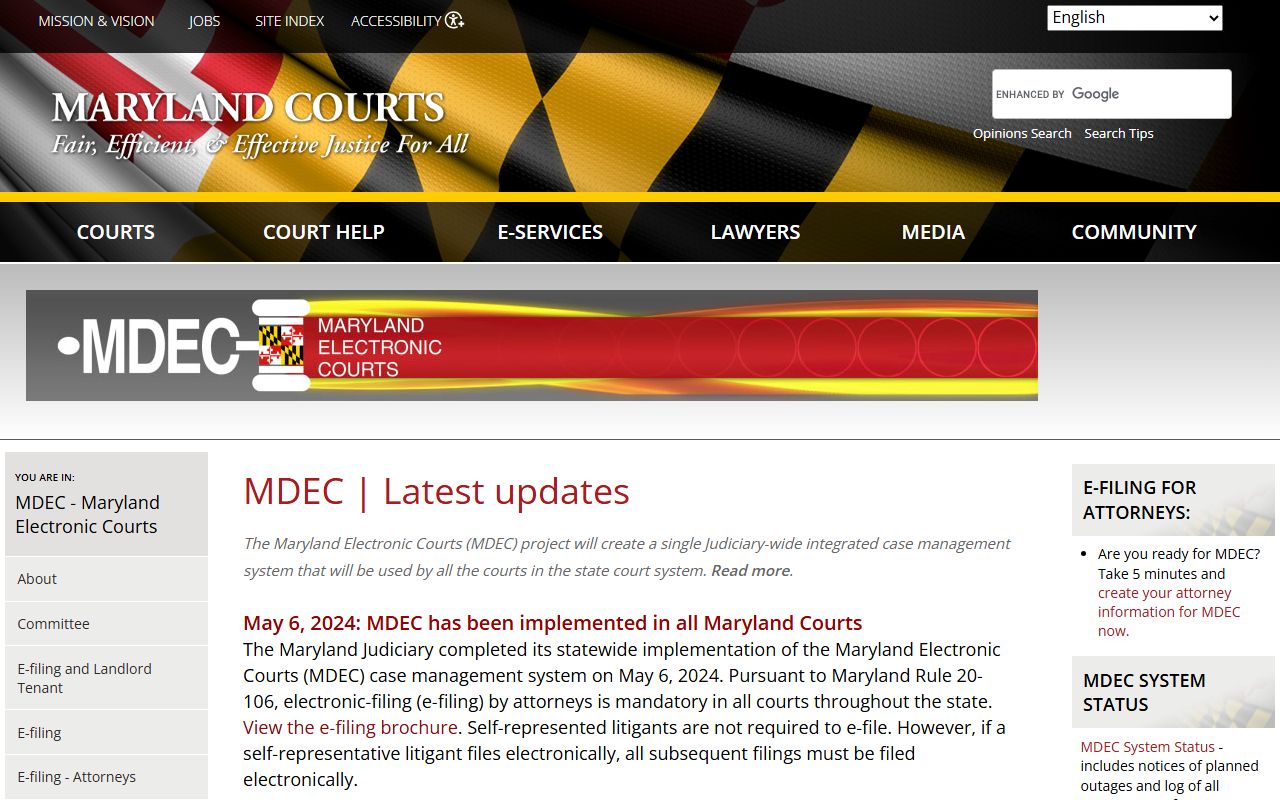 MDEC portal for Maryland probate court records electronic filing